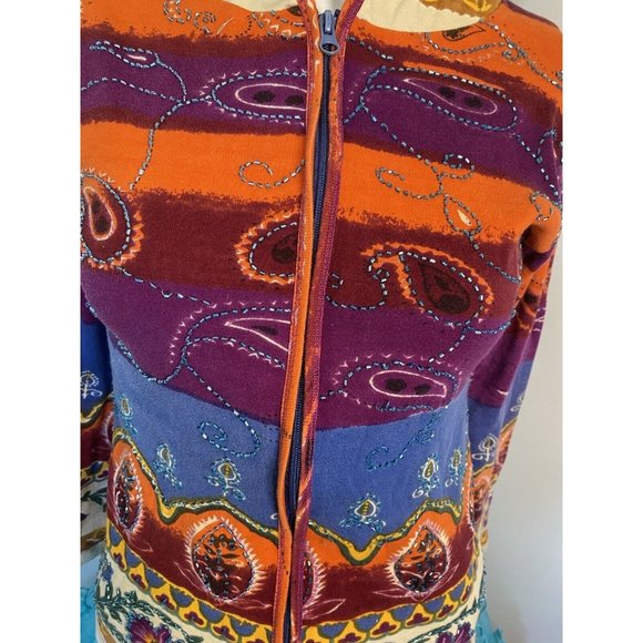 Vintage Beaded Lady Hooded Soft Shell Jacket Front Zipper Cotton 24 Karat Brand - Picture 13 of 15